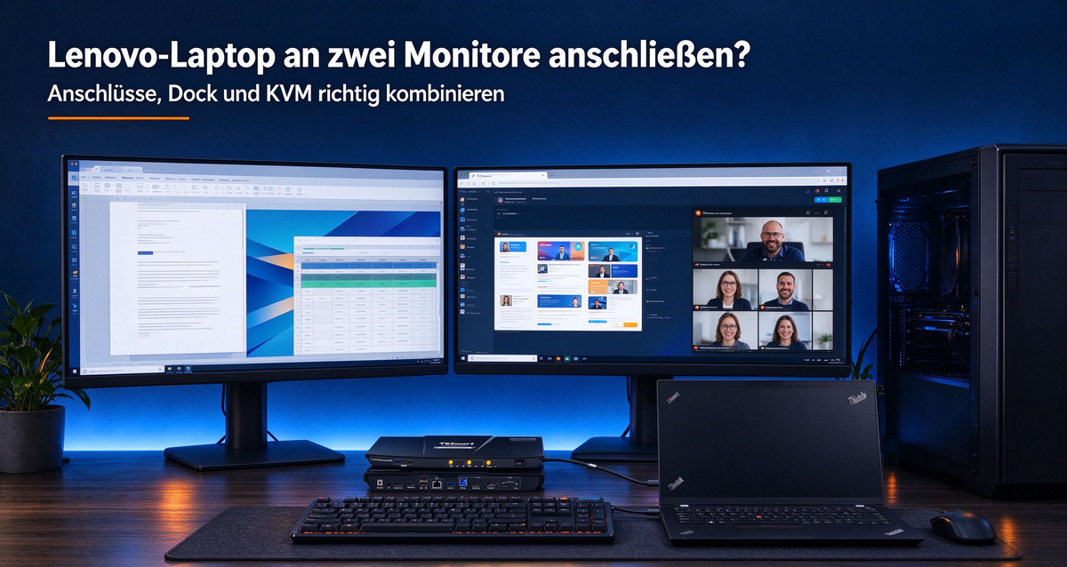 Lenovo-Laptop an zwei Monitore anschließen: Anschlüsse, Dock und KVM richtig kombinieren