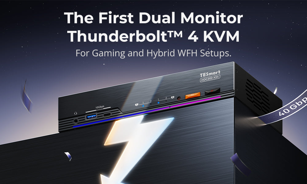 Die Revolution der traditionellen Konnektivität: Der erste TB4 Dual-Screen Hybrid KVM auf dem Markt bringt Innovation in Ihren Arbeitsablauf.