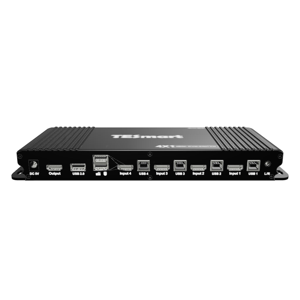 Generalüberholte 4 Port HDMI KVM Switch 4K60Hz mit USB Hub und Audio Out