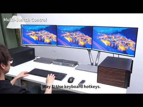 DP-1.4-Triple-8K@60Hz-KVM-Switch-Hub für 4 PCs &amp; 3 Monitore, mit EDID-Emulation, Audio-/USB-Fokus-Sperre &amp; Multi-Switching.