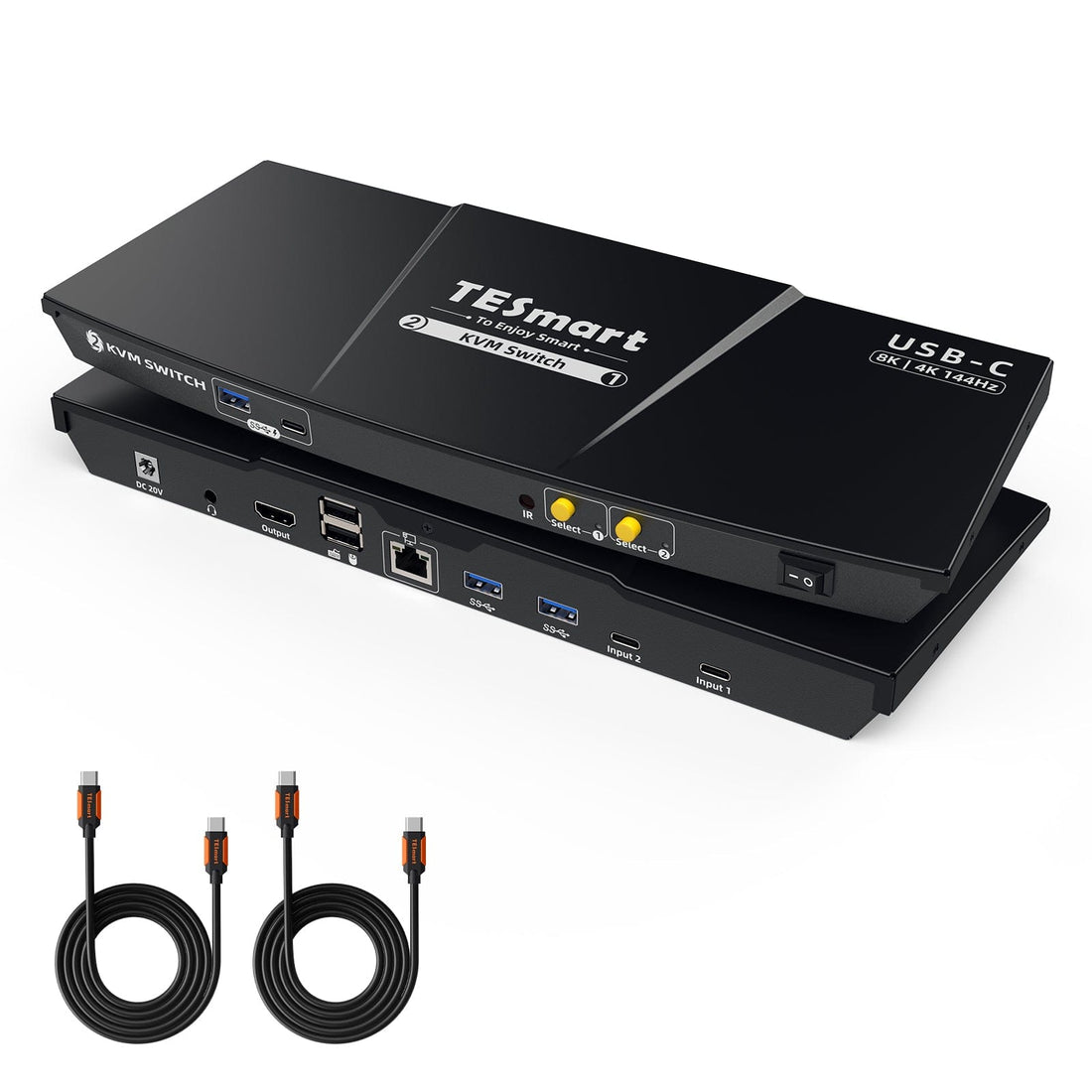 TESmart CKS201-M23-EUBK HDMI KVM Switch 2-Port 8K60 USB-C KVM Switch Gaming Dock mit ADI-Chip, EDID, 4K144Hz für Gaming, 2 Laptops 1 Monitor 10652805090679 EU Plug