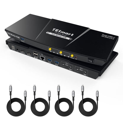TESmart CKS202-P23-EUBK-N Dual Monitor KVM Switch Dual-Monitor-USB-C-KVM-Dockingstation-Kit - 4K60Hz, MST, EDID für 2 Laptops 10652805092291 USB-C KVM-Switch Dual-Monitor – 2 Laptops, 4K60Hz, MST, EDID | TESmart EU Plug