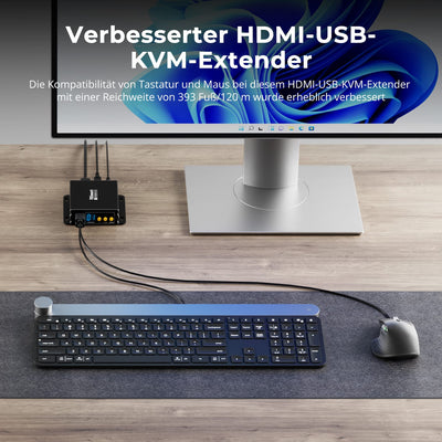 TESmart.DE 120m 1080P HDMI KVM Extender mit PoE & Vierfach-Bildschirm-Kreuzsteuerung über CAT5e/6 Kabel 120m 1080P HDMI KVM Extender mit PoE & Vierfach-Bildschirm-Kreuzsteuerung über CAT5e/6 Kabel