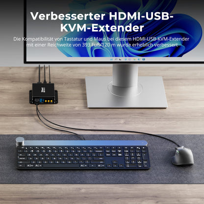 TESmart.DE 120m 1080P HDMI KVM Extender mit PoE &amp; Vierfach-Bildschirm-Kreuzsteuerung über CAT5e/6 Kabel 120m 1080P HDMI KVM Extender mit PoE &amp; Vierfach-Bildschirm-Kreuzsteuerung über CAT5e/6 Kabel