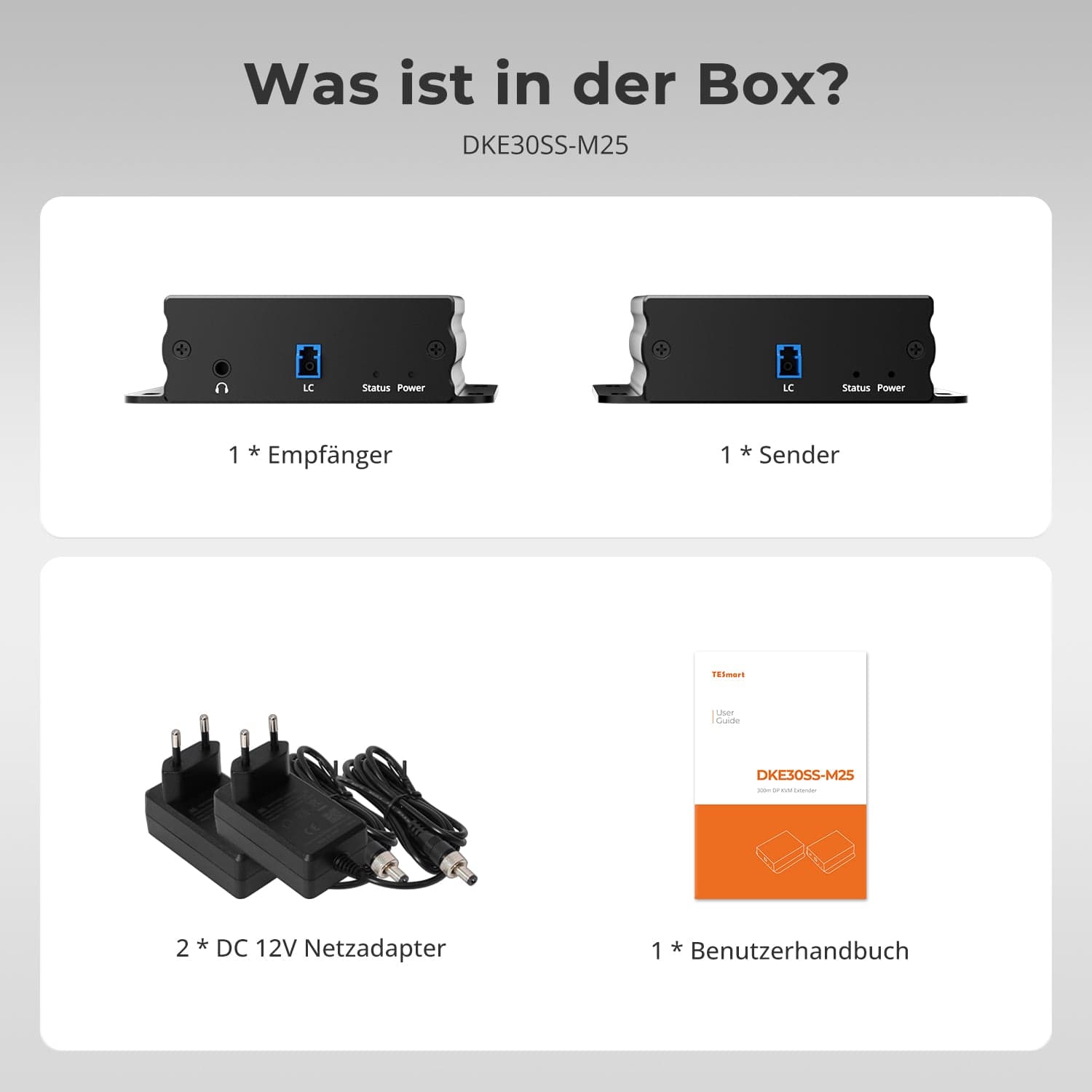 TESmart.DE DKE30SS-M25-EUBK 300M Fiber DP Extender 8K@60Hz / 4K@240Hz verlustfrei über Glasfaser 10617230232377 300M Fiber DP Extender 8K@60Hz / 4K@240Hz verlustfrei über Glasfaser