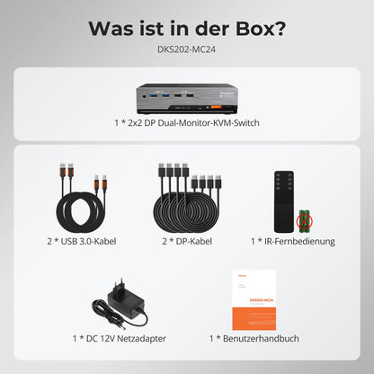 TESmart.DE DKS202-MC24-EUBK Dual Monitor KVM Switcher 2×2 DP-1.4-KVM | 8K60/4K144 &amp; SmartClip DP 1.4 KVM-Switch für 2 PCs – 8K/4K, USB 3.2 &amp; Gigabit LAN | TESmart