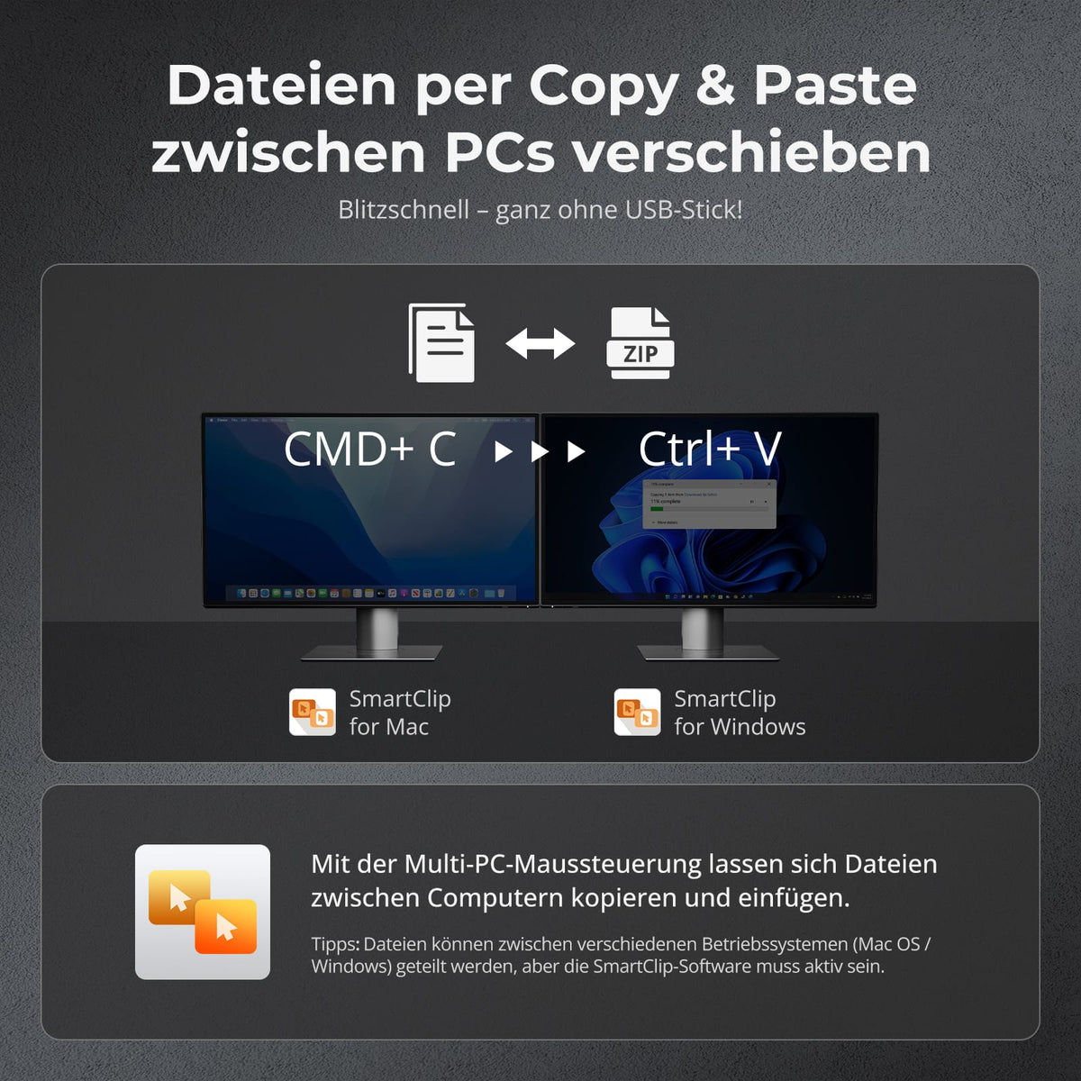 TESmart.DE DKS202-MC24-EUBK Dual Monitor KVM Switcher 2×2 DP-1.4-KVM | 8K60/4K144 &amp; SmartClip DP 1.4 KVM-Switch für 2 PCs – 8K/4K, USB 3.2 &amp; Gigabit LAN | TESmart