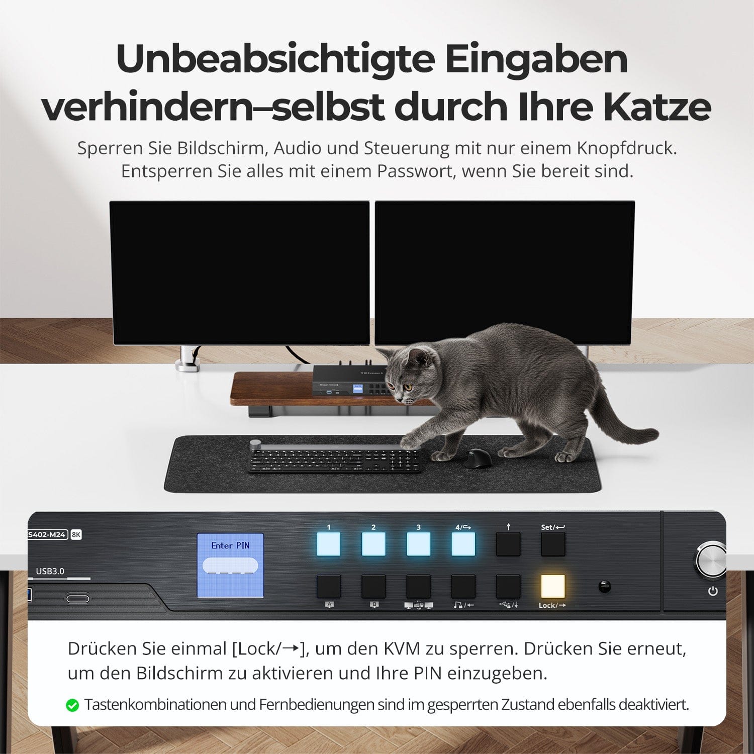 TESmart.DE DKS402-M24-EUBK DP 1.4 Dual 8K@60Hz KVM-Switch mit Netzwerk-Hub &amp; Smart EDID – für IT-Profis, Kreative &amp; Multi-PC-Setups DP 1.4 Dual 8K@60Hz KVM-Switch mit Netzwerk-Hub &amp; Smart EDID – für IT-Profis, Kreative &amp; Multi-PC-Setups