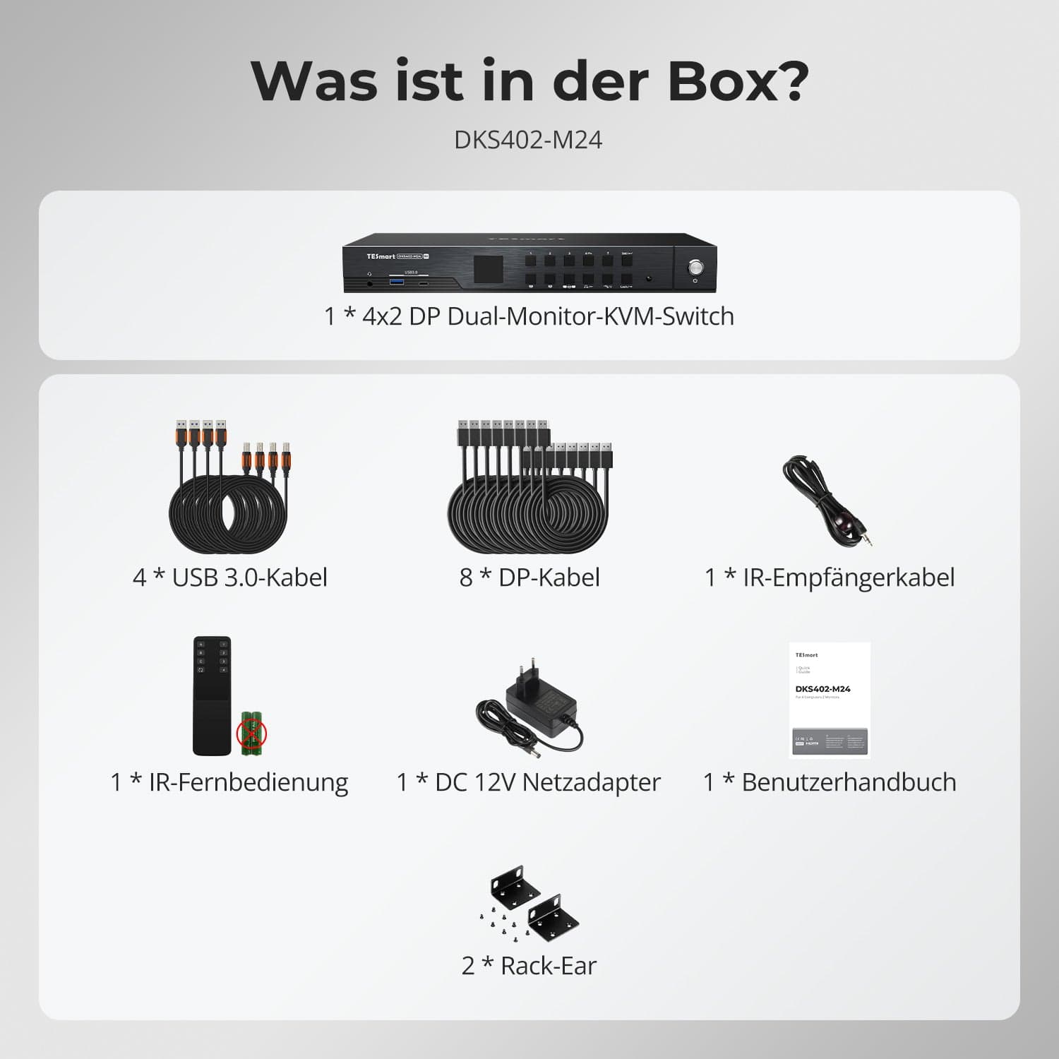 TESmart.DE DKS402-M24-EUBK DP 1.4 Dual 8K@60Hz KVM-Switch mit Netzwerk-Hub &amp; Smart EDID – für IT-Profis, Kreative &amp; Multi-PC-Setups DP 1.4 Dual 8K@60Hz KVM-Switch mit Netzwerk-Hub &amp; Smart EDID – für IT-Profis, Kreative &amp; Multi-PC-Setups