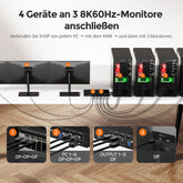TESmart.DE DKS403-M24-EUBK DP-1.4-Triple-8K@60Hz-KVM-Switch-Hub für 4 PCs & 3 Monitore, mit EDID-Emulation, Audio-/USB-Fokus-Sperre & Multi-Switching. DP-1.4-Triple-8K@60Hz-KVM-Switch-Hub für 4 PCs & 3 Monitore, mit EDID-Emulation, Audio-/USB-Fokus-Sperre & Multi-Switching.
