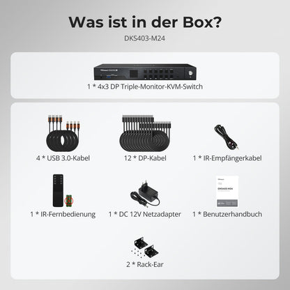 TESmart.DE DKS403-M24-EUBK DP-1.4-Triple-8K@60Hz-KVM-Switch-Hub für 4 PCs &amp; 3 Monitore, mit EDID-Emulation, Audio-/USB-Fokus-Sperre &amp; Multi-Switching. DP-1.4-Triple-8K@60Hz-KVM-Switch-Hub für 4 PCs &amp; 3 Monitore, mit EDID-Emulation, Audio-/USB-Fokus-Sperre &amp; Multi-Switching.