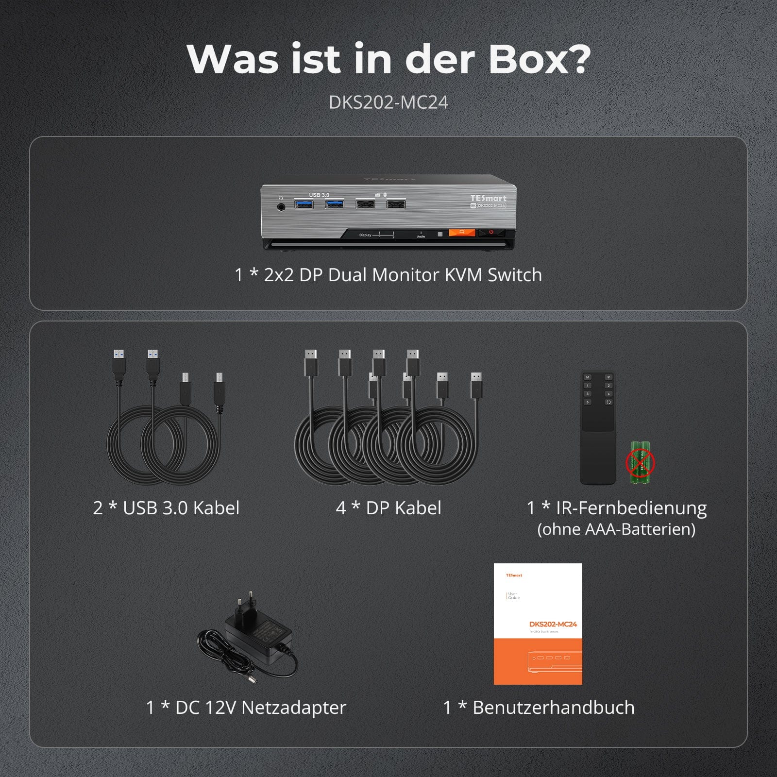 TESmart.DE DP 1.4 Dual 8K@60Hz 4K@144Hz KVM Switch for 2 PCs &amp; 2 Monitors, w/ Multi-PC Control, Drag-and-Drop File Share, USB 3.2 Gen1 &amp; Built-in Gigabit Network Nahtlose Kontrolle von 2 PCs mit gestochen scharfer DP 1.4-Videoqualität (8K@60Hz / 4K@144Hz), USB 3.2 Gen1 SuperSpeed &amp; integriertem Gigabit-Netzwerk.