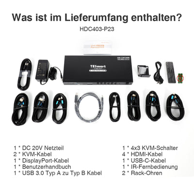 TESmart.DE Drei Monitor KVM Switcher Drei Monitor MST KVM-Dockingstation-Kit - 4K60Hz, EDID für 1 Laptop & 3 PCs Drei-Monitor MST KVM-Dock - 4K60Hz, EDID für 1 Laptop & 3 PCs