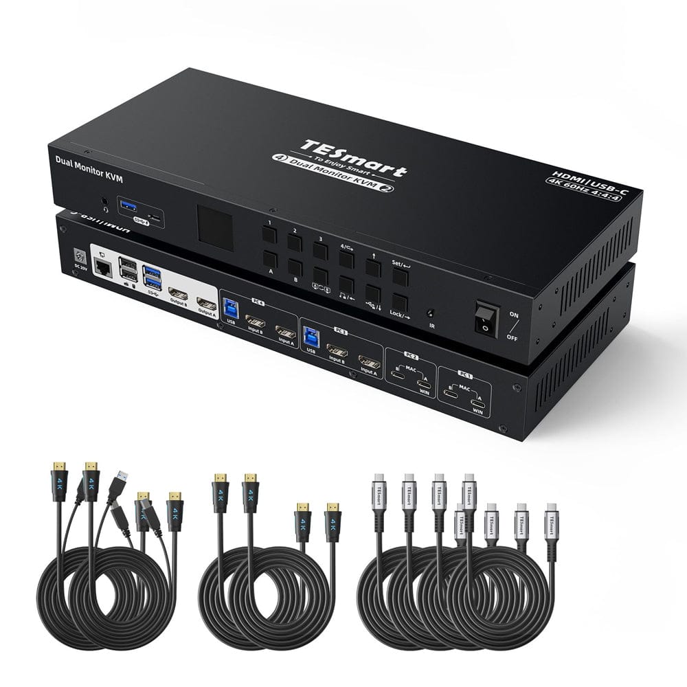 TESmart.DE Dual Monitor KVM Switch Dual-Monitor-USB-C-KVM-Dockingstation-Kit - 4K60Hz, MST, EDID für 2 Laptops und 2 PCs Dual-Monitor USB-C KVM-Dock 4K60Hz, MST &amp; EDID für 2 Laptops &amp; 2 PCs | TESmart