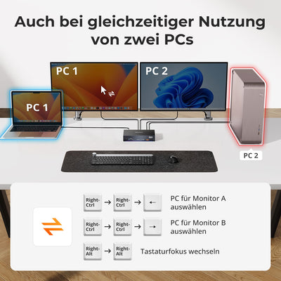 TESmart.DE HDC202-X24-EUBK KVM Switch Dual 4K60Hz Thunderbolt™ 4 KVM-Dock für 1 Laptop & 1 Desktop – EDID, Gaming & Hybrides Home-Office 10652805090792 2-Port Thunderbolt 4 Dual-Monitor KVM-Switch 4K60Hz, EDID & 60W PD | TESmart