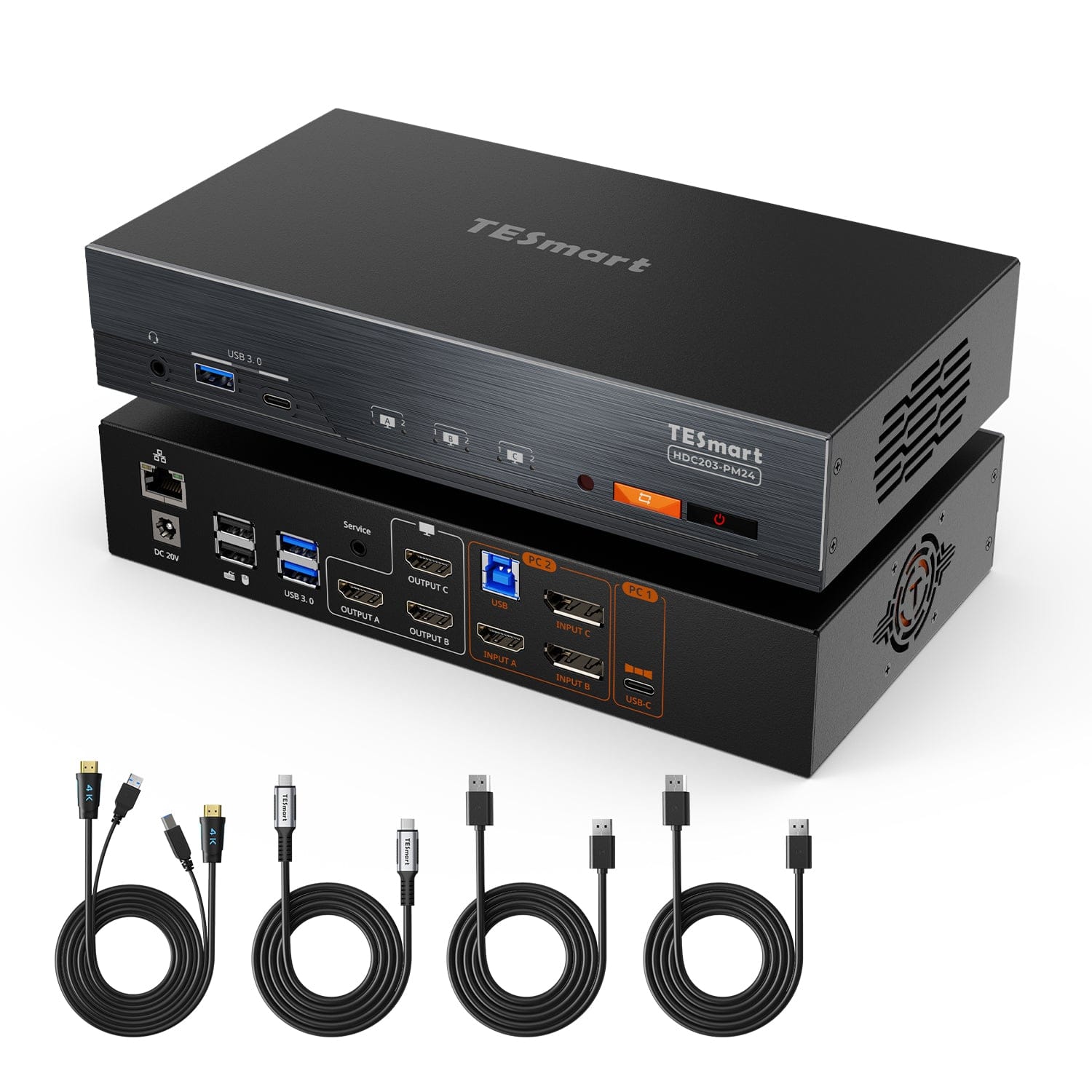 TESmart.DE HDC203-PM24-EUBK NEW Triple 4K60Hz DisplayLink® Hybrid KVM Dockingstation – USB-C mit EDID &amp; 100W PD für 2 PCs (Mac &amp; Desktop) 10652805092246 2-Port Triple 4K60Hz USB-C KVM-Dock mit DisplayLink® – Für Mac | TESmart