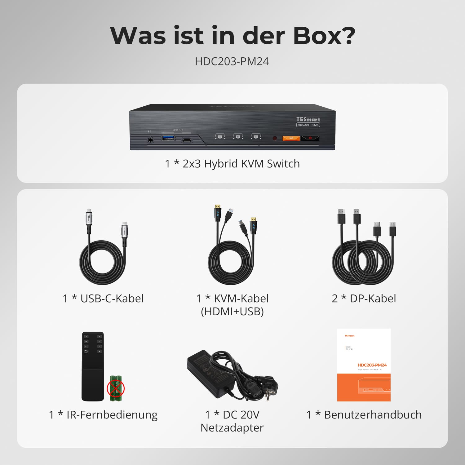TESmart.DE HDC203-PM24-EUBK NEW Triple 4K60Hz DisplayLink® Hybrid KVM Dockingstation – USB-C mit EDID &amp; 100W PD für 2 PCs (Mac &amp; Desktop) 10652805092246 2-Port Triple 4K60Hz USB-C KVM-Dock mit DisplayLink® – Für Mac | TESmart