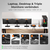TESmart.DE HDC203-PM24-EUBK NEW Triple 4K60Hz DisplayLink® Hybrid KVM Dockingstation – USB-C mit EDID & 100W PD für 2 PCs (Mac & Desktop) 10652805092246 2-Port Triple 4K60Hz USB-C KVM-Dock mit DisplayLink® – Für Mac | TESmart