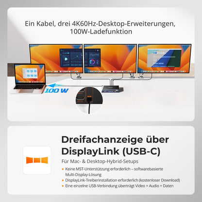 TESmart.DE HDC203-PM24-EUBK NEW Triple 4K60Hz DisplayLink® Hybrid KVM Dockingstation – USB-C mit EDID &amp; 100W PD für 2 PCs (Mac &amp; Desktop) 10652805092246 2-Port Triple 4K60Hz USB-C KVM-Dock mit DisplayLink® – Für Mac | TESmart