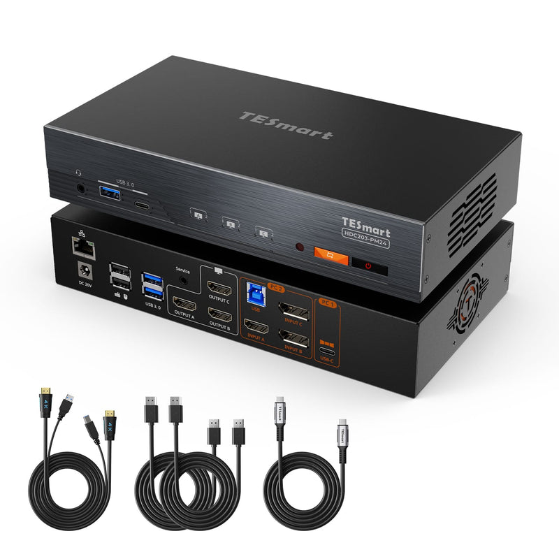 TESmart.DE HDC203-PM24-EUBK NEW Triple 4K60Hz DisplayLink® Hybrid KVM Dockingstation – USB-C mit EDID &amp; 100W PD für 2 PCs (Mac &amp; Desktop) 10652805092246 2-Port Triple 4K60Hz USB-C KVM-Dock mit DisplayLink® – Für Mac | TESmart