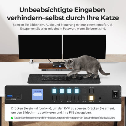 TESmart.DE HDC402-P23-EUBK Dual Monitor KVM Switch Dual-Monitor-Hybrid USB-C/HDMI/DP 4K60Hz KVM-Switch Pro-Hub für 2 Laptops &amp; 2 PCs, mit MST-Modus, EDID-Emulation, Gigabit-LAN und Dual-Ladefunktion 4-Port Dual 4K60Hz Hybrid KVM-Switch für 4 PCs &amp; 2 Monitore | TESmart