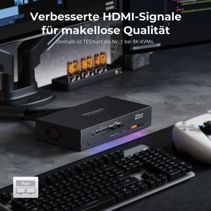 TESmart.DE HDK202-M24-EUBK HDMI 2.1 &amp; DP 1.4 Dual 4K144Hz KVM-Switch Gaming-Dock für 2 PCs und 2 Monitore, mit ADI-Chip, EDID, VRR, FVA, ALLM und Dynamic HDR 10652805090761 HDMI 2.1 &amp; DP 1.4 Dual 4K144Hz VRR KVM-Dock für 2 PCs und 2 Monitore, ADI-Chip, EDID, HDR EU Plug