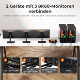 TESmart.DE HDK203-M24-EUBK KVM Switch HDMI 2.1 & DP 1.4 Triple 4K144Hz KVM Switch Gaming-Dockingstation für 2 PCs & 3 Monitore, mit ADI-Chip, EDID, VRR, FVA, ALLM und Dynamischem HDR 10652805090778 Dual 4K144Hz HDMI 2.1 & DP 1.4 KVM-Switch für 2 PCs & 3 Monitore | TESmart EU Plug
