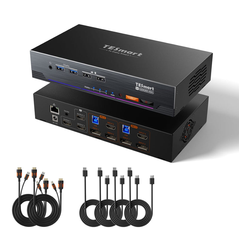 TESmart.DE HDK203-M24-EUBK KVM Switch HDMI 2.1 &amp; DP 1.4 Triple 4K144Hz KVM Switch Gaming-Dockingstation für 2 PCs &amp; 3 Monitore, mit ADI-Chip, EDID, VRR, FVA, ALLM und Dynamischem HDR 10652805090778 Dual 4K144Hz HDMI 2.1 &amp; DP 1.4 KVM-Switch für 2 PCs &amp; 3 Monitore | TESmart EU Plug