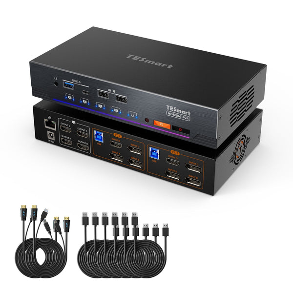 TESmart.DE HDK204-P24-EUBK 2x4 Quad 4K60 HDMI+DP KVM-Switch mit EDID, USB 3.2 Gen1, Gigabit-Switch, 2 PCs 4 Monitore 10652805092031 2x4 Quad 4K60 HDMI+DP KVM-Switch mit EDID, USB 3.2 Gen1, Gigabit-Switch, 2 PCs 4 Monitore
