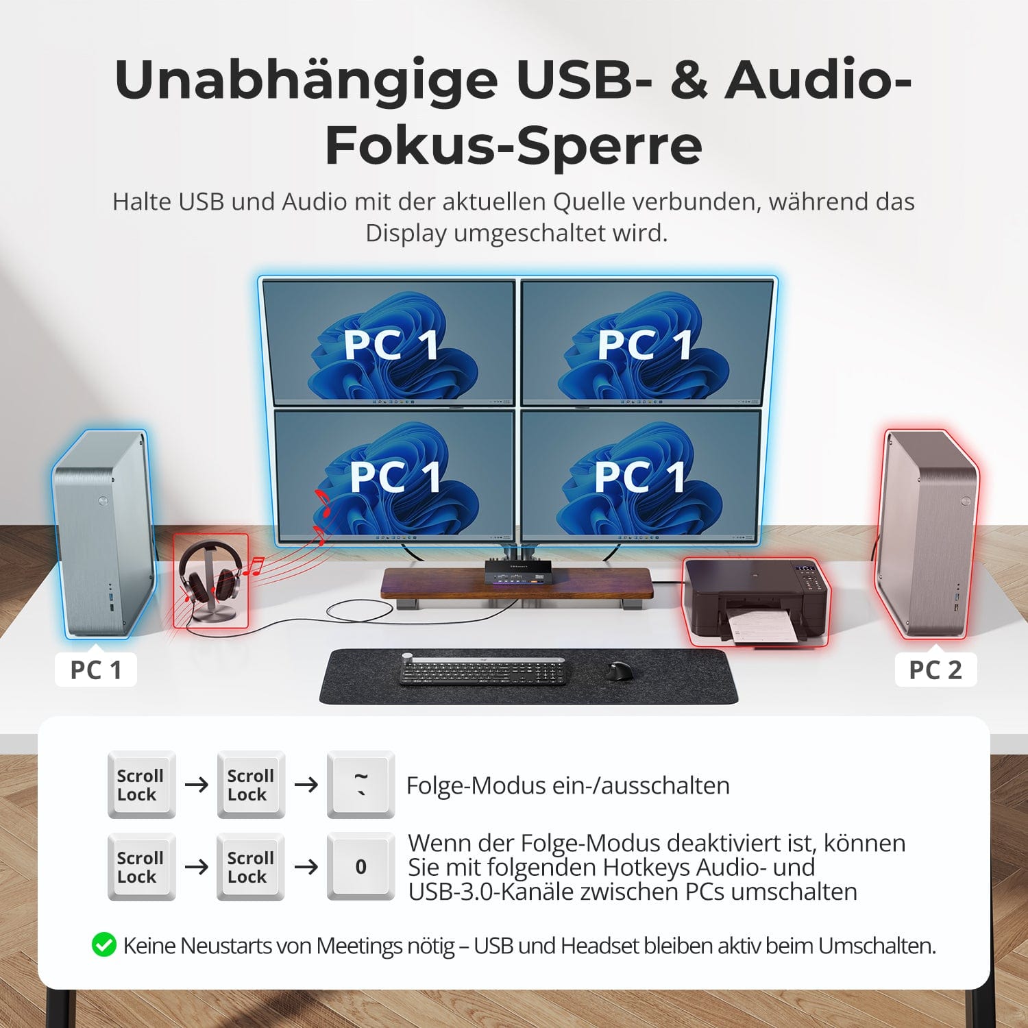 TESmart.DE HDK204-P24-EUBK Quad 4K60 HDMI DP KVM Switch - mit USB 3.2 Hub, Gigabit-LAN &amp; EDID für 2-PC-Workstations 10652805092031 Quad 4K60 HDMI DP KVM Switch - mit USB 3.2 Hub, Gigabit-LAN &amp; EDID für 2-PC-Workstations