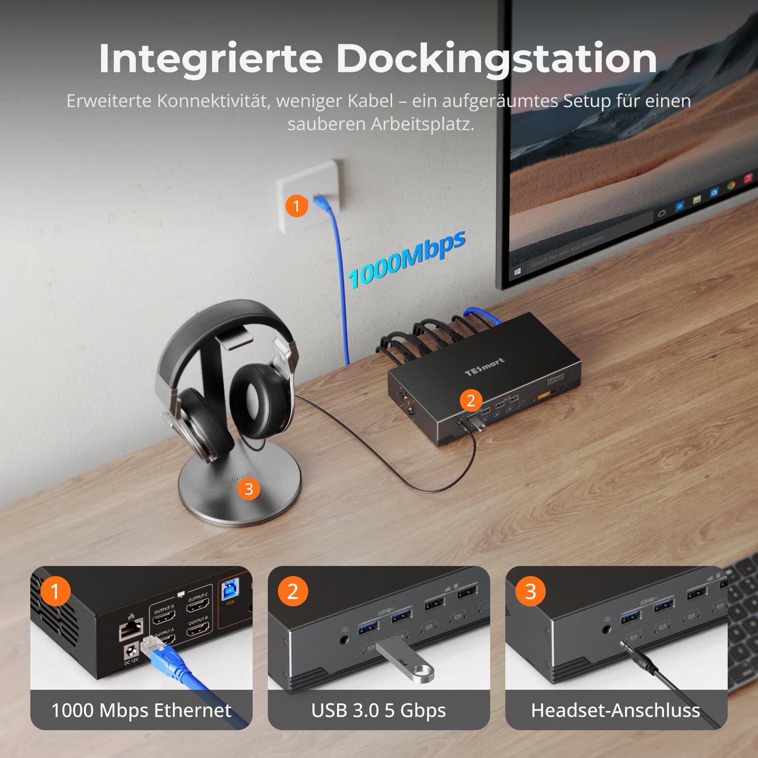 TESmart.DE HDK204-P24-EUBK Quad 4K60 HDMI DP KVM Switch - mit USB 3.2 Hub, Gigabit-LAN &amp; EDID für 2-PC-Workstations 10652805092031 Quad 4K60 HDMI DP KVM Switch - mit USB 3.2 Hub, Gigabit-LAN &amp; EDID für 2-PC-Workstations