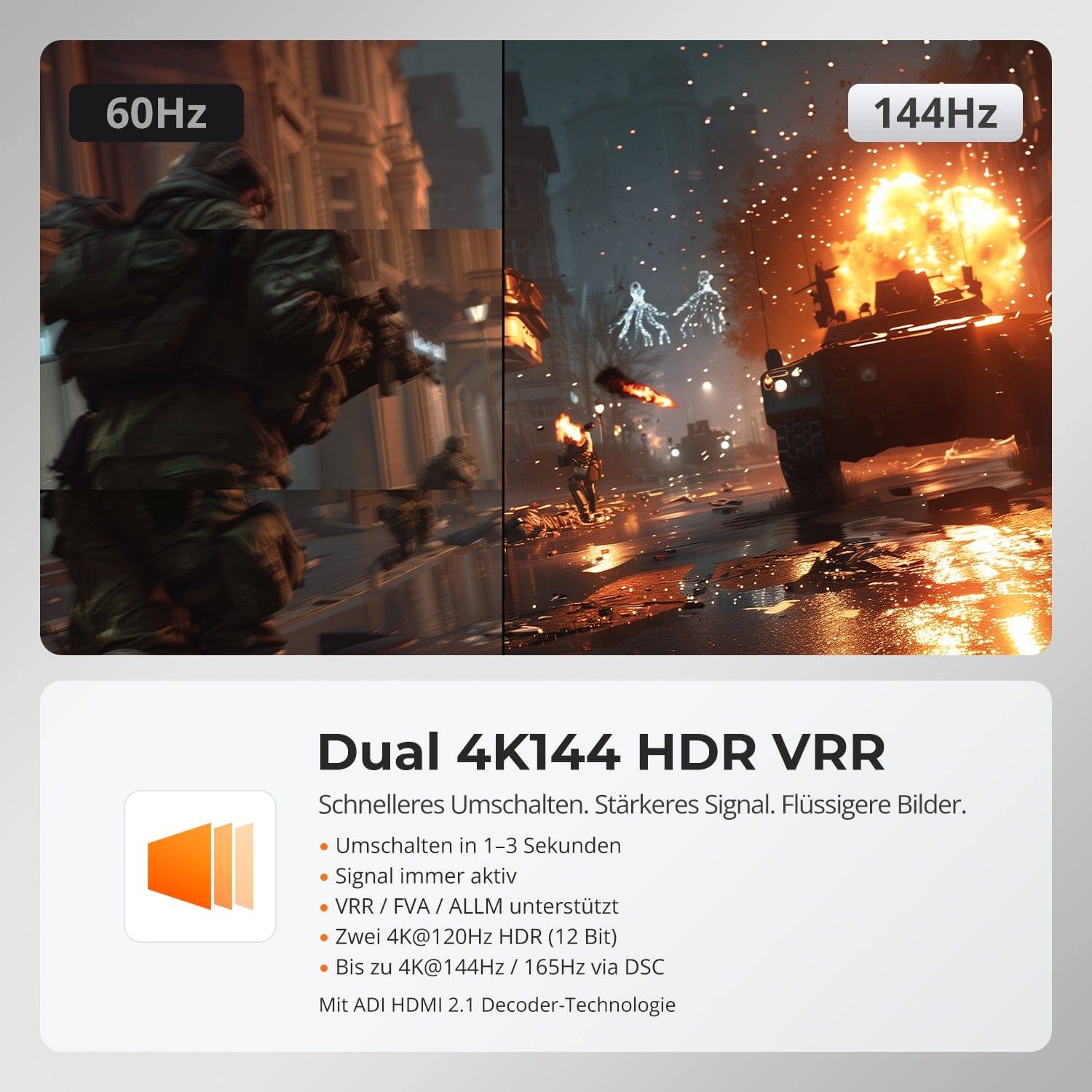 TESmart.DE HDK402-M24-EUBK Dual Monitor KVM Switch HDMI 2.1 &amp; DP 1.4 Dual 4K144Hz KVM-Switch Gaming-Dock für 4 PCs &amp; 2 Monitore, mit ADI-Chip, EDID, VRR, FVA, ALLM und Dynamic HDR 10652805090815 4-Port HDMI 2.1 &amp; DP 1.4 4K144Hz VRR KVM-Switch mit ADI-Chip | TESmart