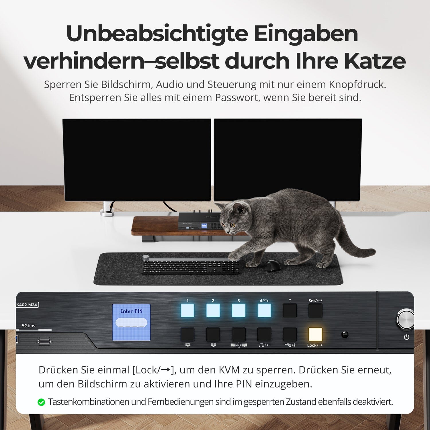 TESmart.DE HDK402-M24-EUBK Dual Monitor KVM Switch HDMI 2.1 &amp; DP 1.4 Dual 4K144Hz KVM-Switch Gaming-Dock für 4 PCs &amp; 2 Monitore, mit ADI-Chip, EDID, VRR, FVA, ALLM und Dynamic HDR 10652805090815 4-Port HDMI 2.1 &amp; DP 1.4 4K144Hz VRR KVM-Switch mit ADI-Chip | TESmart