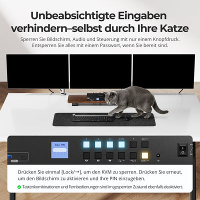 TESmart.DE HDK403-P23-EUBK KVM Switch HDMI 2.0 & DP 1.2 Triple Monitor KVM-Switch 4K60Hz mit USB 3.0 Hub, Headset, Audio & Mikrofon 10652805091133 4-Port USB-C KVM-Switch für 3 Monitore, 4K60Hz, USB 3.0 & Hotkey | TESmart