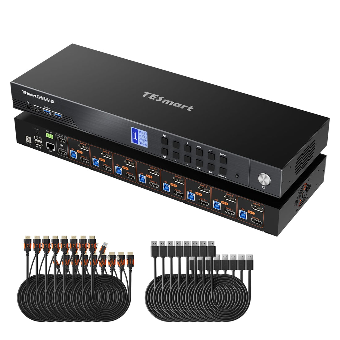 TESmart.DE HDK802-M24-EUBK HDMI 2.1 &amp; DP 1.4 Dual 8K60Hz KVM-Switch für 8 PCs &amp; 2 Monitore, mit ADI-Chip, EDID, VRR, FVA, ALLM und Dynamic HDR 10617230232520 HDMI 2.1 &amp; DP 1.4 Dual 8K60Hz KVM-Switch für 8 PCs &amp; 2 Monitore, mit ADI-Chip, EDID, VRR, FVA, ALLM und Dynamic HDR EU Plug