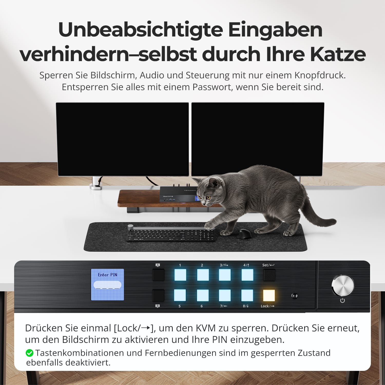 TESmart.DE HDK802-M24-EUBK HDMI 2.1 &amp; DP 1.4 Dual 8K60Hz KVM-Switch für 8 PCs &amp; 2 Monitore, mit ADI-Chip, EDID, VRR, FVA, ALLM und Dynamic HDR 10617230232520 HDMI 2.1 &amp; DP 1.4 Dual 8K60Hz KVM-Switch für 8 PCs &amp; 2 Monitore, mit ADI-Chip, EDID, VRR, FVA, ALLM und Dynamic HDR EU Plug