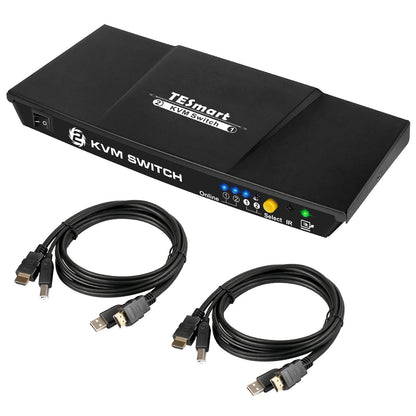 TESmart.DE HDMI KVM Switch TESmart HDMI KVM Switch 2x1 4K@30Hz with 2 Pcs 5ft KVM Cables Supports USB 2.0 Device Control up to 4 Computers/Servers/DVR