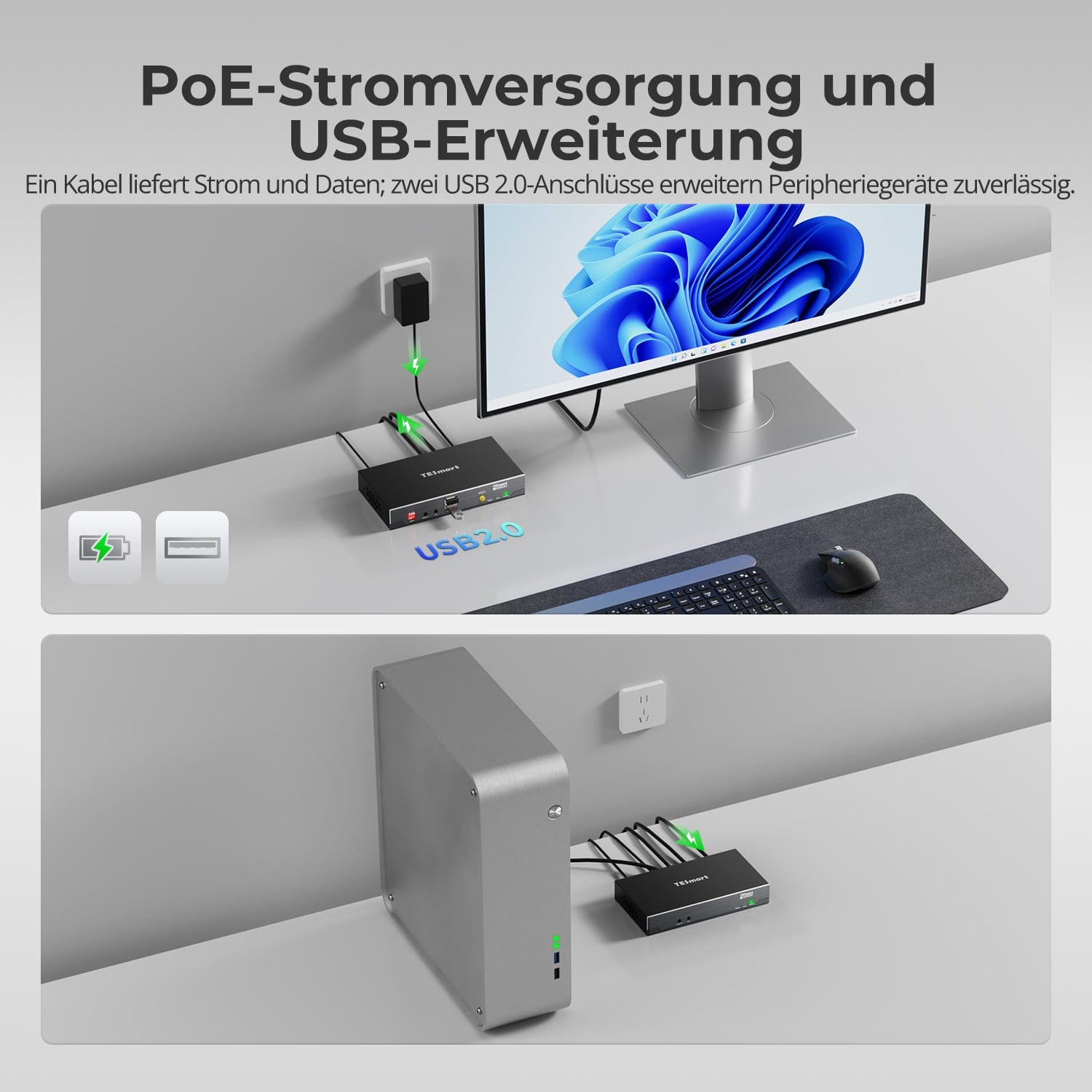 TESmart.DE HKE10SS-E25-EUBK 100M 4K30 HDMI Extender mit PoE &amp; bidirektionaler IR-Übertragung über CAT5e/6-Kabel 10617230232353 100M 4K30 HDMI Extender mit PoE &amp; bidirektionaler IR-Übertragung über CAT5e/6-Kabel