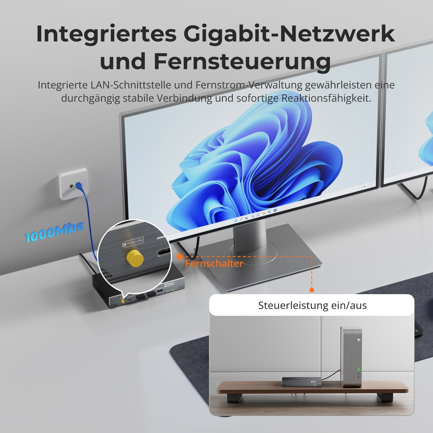 TESmart.DE HKE10SS-PD25-EUBK 100M Dual 4K60 KVM Extender über ein einzelnes Cat6a-Kabel für Remote-Arbeitsplätze &amp; Gaming 10617230232360 100M Dual 4K60 KVM Extender über ein einzelnes Cat6a-Kabel für Remote-Arbeitsplätze &amp; Gaming