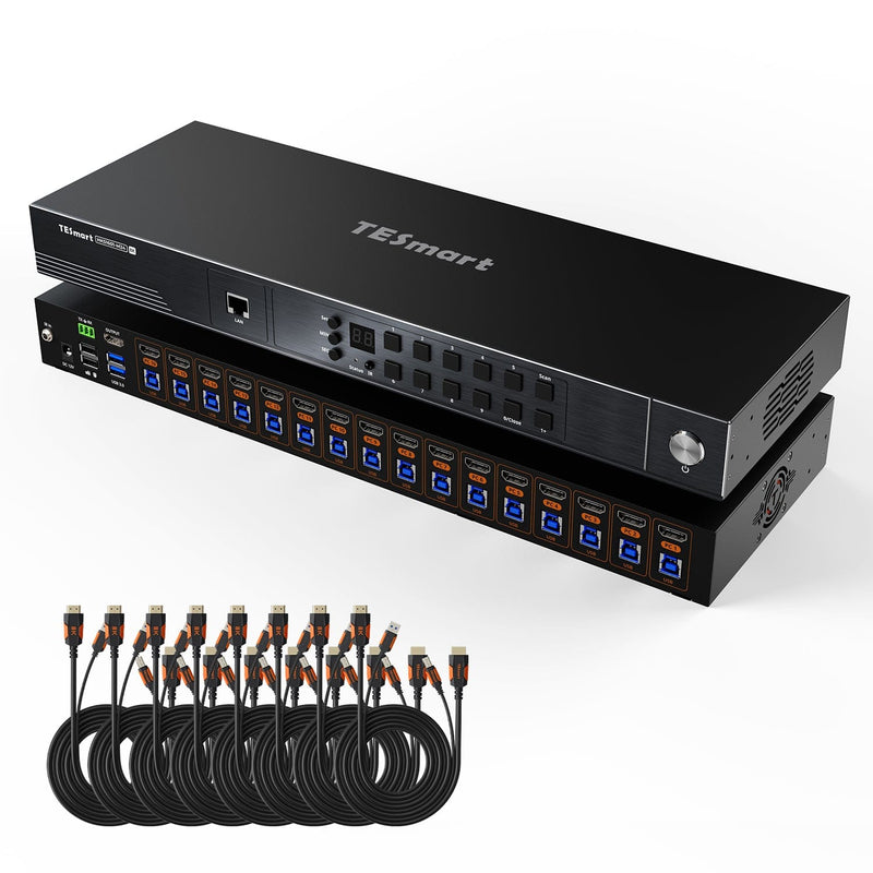 TESmart.DE HKS1601-M24-EUBK 16-fach 8K60Hz HDMI 2.1 KVM Switch – Multi-Control, USB 3.2 Gen1 (5 Gbit/s) &amp; Smart Modes für Profi-Studios und Multi-PC-Setups 10652805092345 16-fach 8K60Hz HDMI 2.1 KVM Switch – Multi-Control, USB 3.2 Gen1 (5 Gbit/s) &amp; Smart Modes für Profi-Studios und Multi-PC-Setups