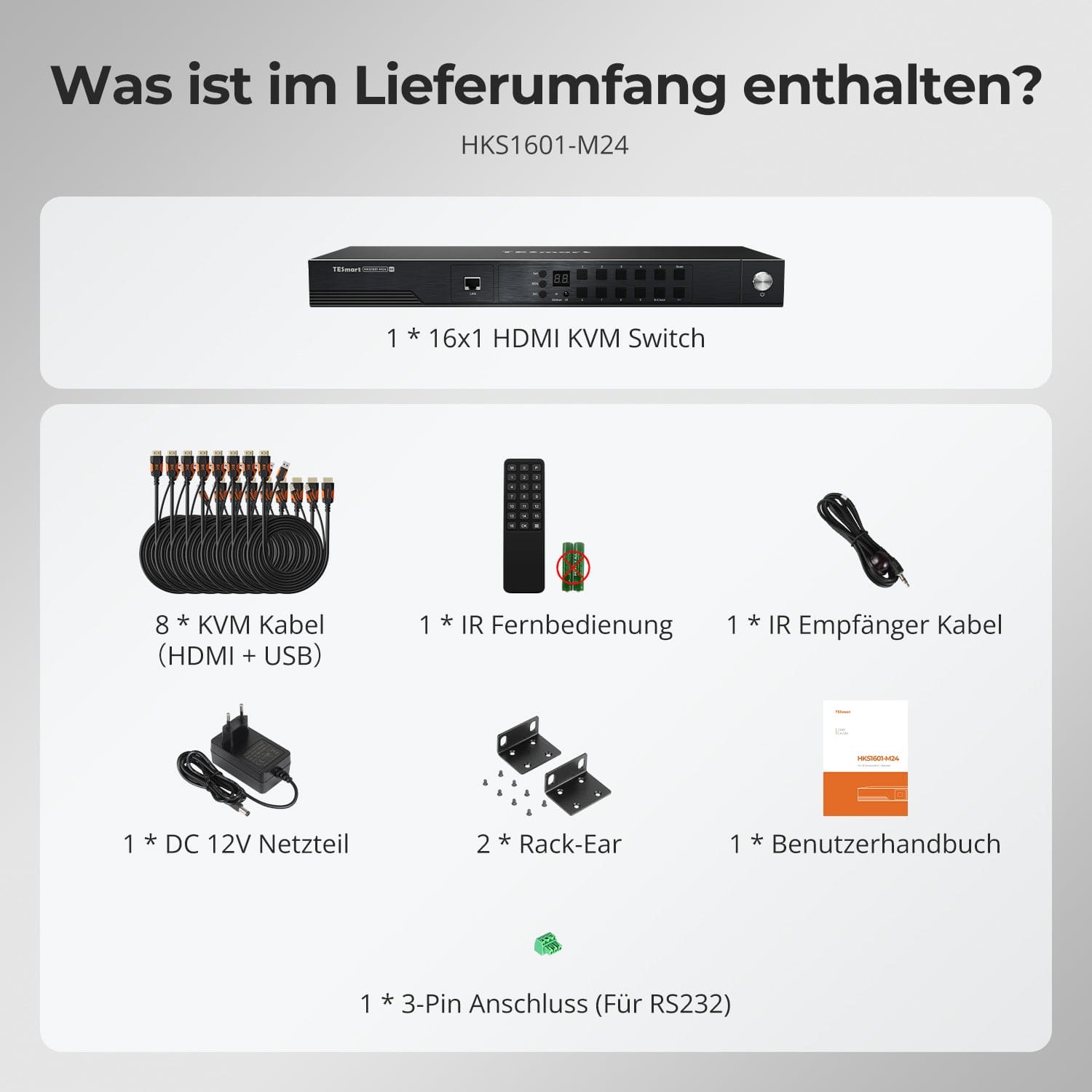 TESmart.DE HKS1601-M24-EUBK 16-fach 8K60Hz HDMI 2.1 KVM Switch – Multi-Control, USB 3.2 Gen1 (5 Gbit/s) &amp; Smart Modes für Profi-Studios und Multi-PC-Setups 10652805092345 16-fach 8K60Hz HDMI 2.1 KVM Switch – Multi-Control, USB 3.2 Gen1 (5 Gbit/s) &amp; Smart Modes für Profi-Studios und Multi-PC-Setups