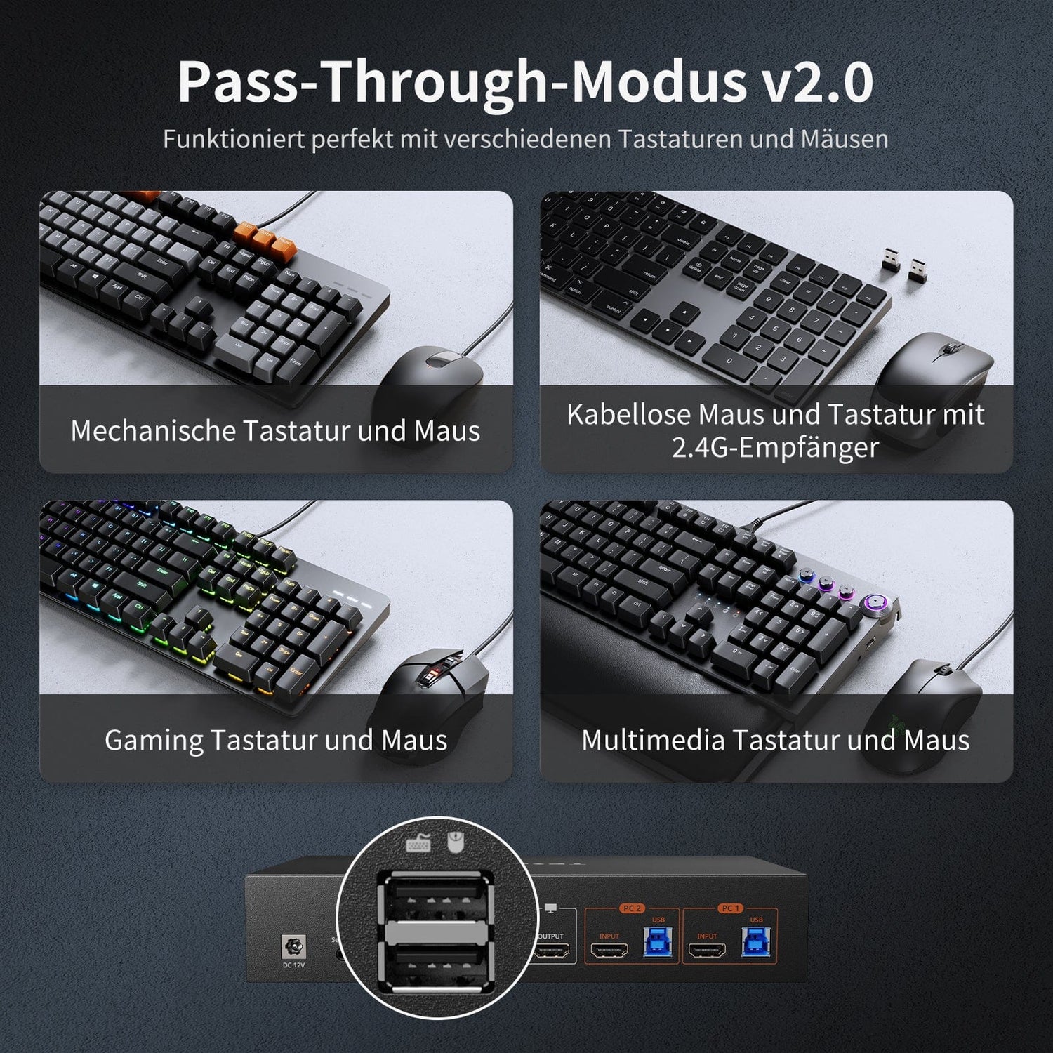 TESmart.DE HKS201-M24-EUBK 8K60Hz HDMI 2.1 2x1 KVM-Switch Pro-Hub für 2 PCs, mit EDID-Emulation, Gigabit-LAN, Dual-Ladefunktion &amp; USB 3.2 Gen 1 10652805091171 Ultra HD 8K60Hz 2×1 HDMI KVM-Switch für 2 PCs, mit EDID-Emulation, Gigabit-LAN, USB 3.2 Gen1 &amp; Schnellladung