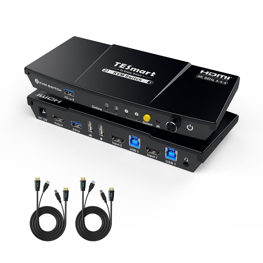 TESmart.DE HKS201-P23-EUBK 2-Port KVM-Switch-Kit HDMI 4K60Hz mit USB 3.0 Dockingstation, 2 PCs 1 Monitor 10652805090440