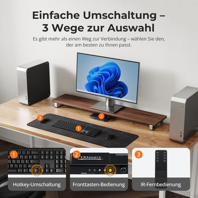 TESmart.DE HKS201-P23-EUBK KVM Switch 2-Port KVM-Switch-Kit HDMI 4K60Hz mit USB 3.0 Dockingstation, 2 PCs 1 Monitor 10652805090440 2-Port HDMI KVM-Switch mit USB 3.0 Docking für 1 Monitor | TESmart