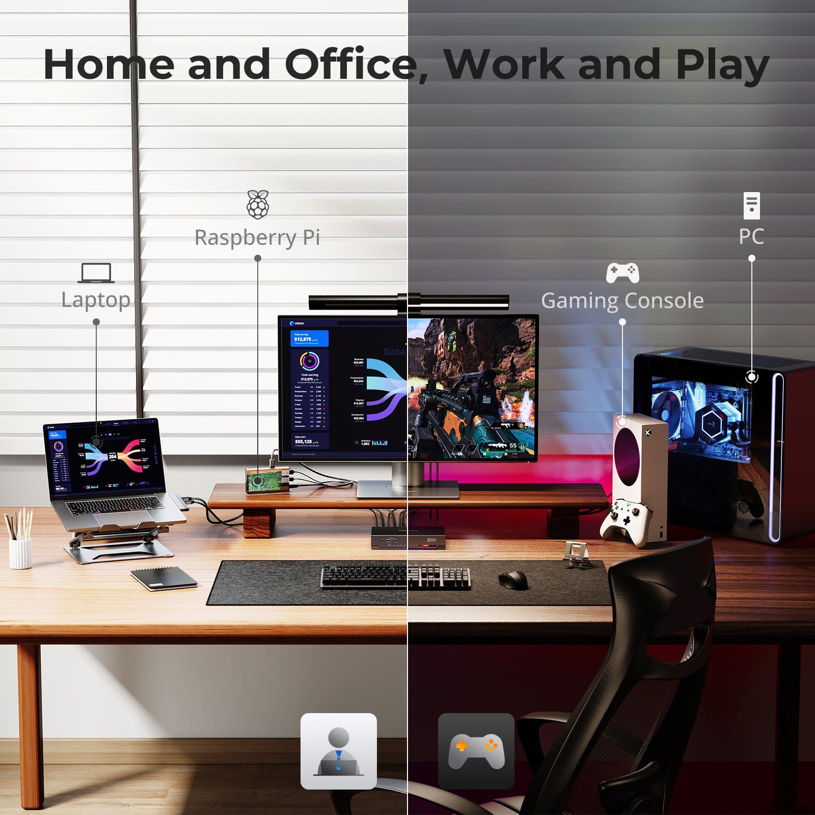 TESmart.DE HKS401-M24-EUBK 4-fach 8K60 HDMI 2.1 KVM-Switch mit integriertem Netzwerk-Switch, USB-3.2-Hub, Gigabit-LAN, RGB-Lichtleiste & Fernbedienung – 4 PCs, 1 Monitor 10652805092086 4-fach 8K60 HDMI 2.1 KVM-Switch mit integriertem Netzwerk-Switch, Gigabit-LAN, USB-3.2-Hub & Fernbedienung – für Profis und Privatanwender, 4 PCs 1 Monitor