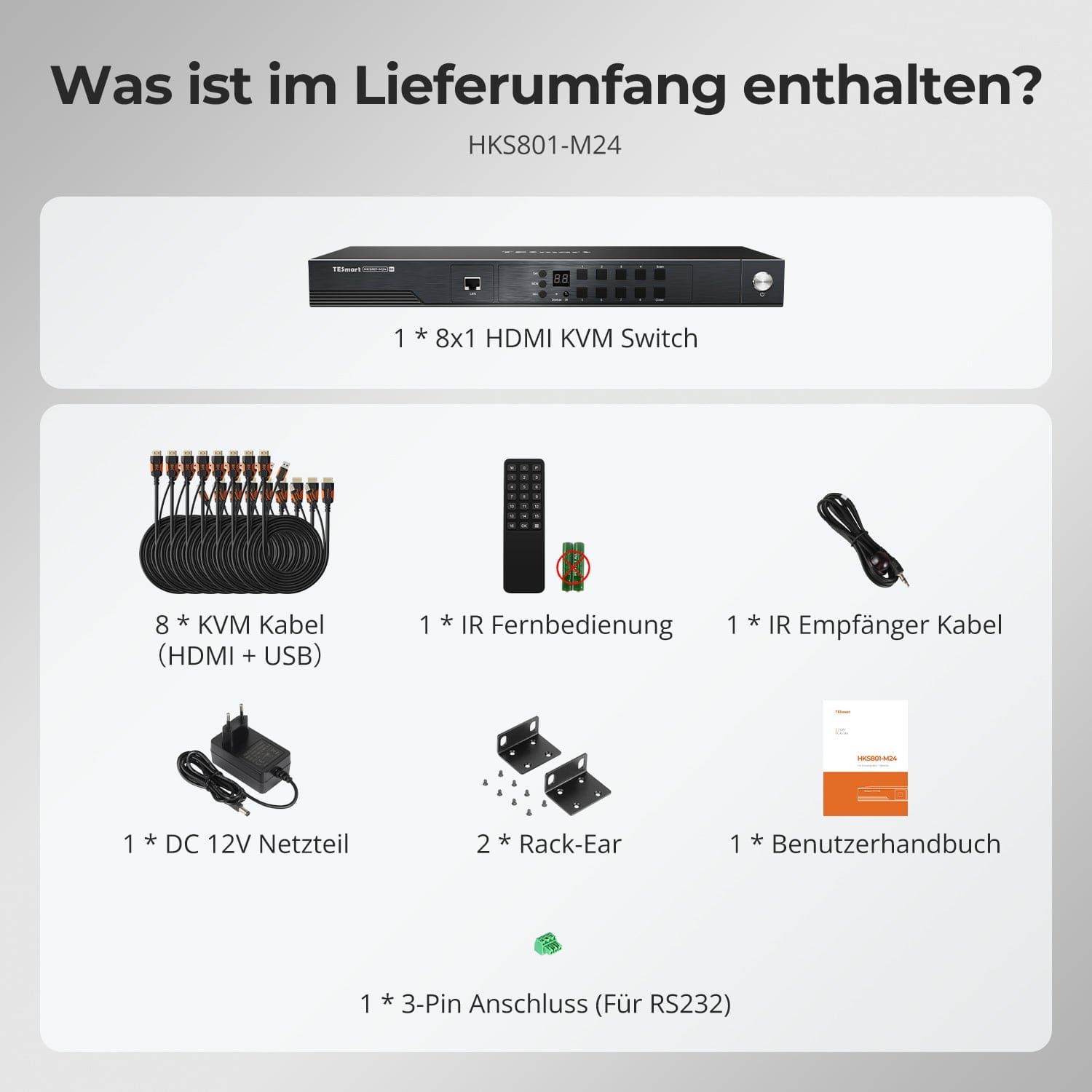 TESmart.DE HKS801-M24-EUBK HDMI KVM Switch HDMI 2.1 8K60Hz 8x1 KVM-Switch für 8 PCs und 1 Monitor, mit ADI-Chip, EDID-Emulator, VRR, FVA, ALLM, 48 Gbps und Dynamic HDR 10652805091980 8K60Hz HDMI 2.1 KVM-Switch für 8 PCs mit EDID &amp; USB 3.2 | TESmart