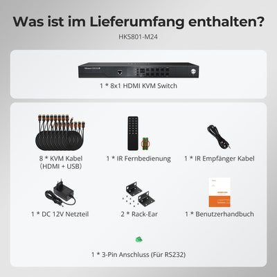 TESmart.DE HKS801-M24-EUBK HDMI KVM Switch HDMI 2.1 8K60Hz 8x1 KVM-Switch für 8 PCs und 1 Monitor, mit ADI-Chip, EDID-Emulator, VRR, FVA, ALLM, 48 Gbps und Dynamic HDR 10652805091980 8K60Hz HDMI 2.1 KVM-Switch für 8 PCs mit EDID & USB 3.2 | TESmart