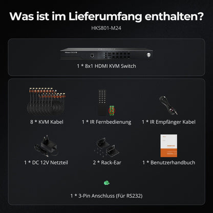 TESmart.DE HKS801-M24-EUBK HDMI KVM Switch HDMI 2.1 8K60Hz 8x1 KVM-Switch für 8 PCs und 1 Monitor, mit ADI-Chip, EDID-Emulator, VRR, FVA, ALLM, 48 Gbps und Dynamic HDR 10652805091980 HDMI 2.1 8K60Hz 8x1 KVM-Switch für 8 PCs und 1 Monitor, mit ADI-Chip, EDID, VRR, FVA, ALLM, HDR