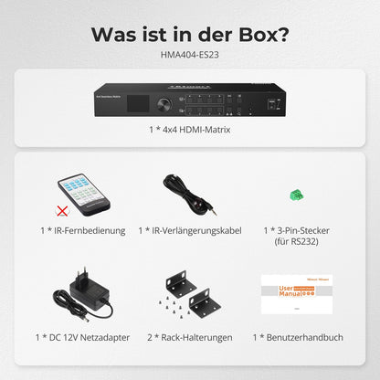 TESmart.DE HMA404-ES23-EUBK HDMI Matrix 4x4 HDMI Nahtloser Matrix-Switch 1920x1080@60Hz mit LCD, Audio-Aufteilung und Vorschau-Modus 10652805090594 4x4 HDMI Nahtloser Matrix-Switch 1920x1080@60Hz mit LCD, Audio-Aufteilung und Vorschau-Modus EU Plug