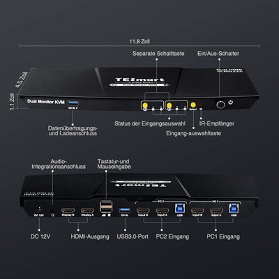 TESmart.DE P‑Serie Dual‑Monitor KVM‑Switch (HDMI/DisplayPort, 4K@60 Hz) für 2 PCs P‑Serie Dual‑Monitor KVM‑Switch (HDMI/DisplayPort, 4K@60 Hz) für 2 PCs